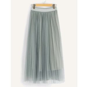 SHEIN Wide Waist Pleated Tulle Skirt Light Grey
